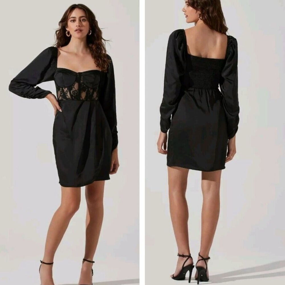 Astr the Label Black Long Sleeve Puff sleeve Lace Corset Dress S Small EUC